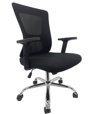 Silla de Escritorio con Respaldo en Malla, Apoyo Lumbar, base metal y Brazos Regulables